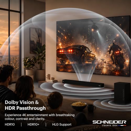 Image of Schneider AUREON SB312DA 3.1.2 (5.1) Channel Dolby Atmos Soundbar with Wireless Subwoofer - 300W RMS Power Setup (600W Peak) Upward-Firing Speakers - HDMI 2.1 eARC - Bluetooth 5.3 - Matte Black