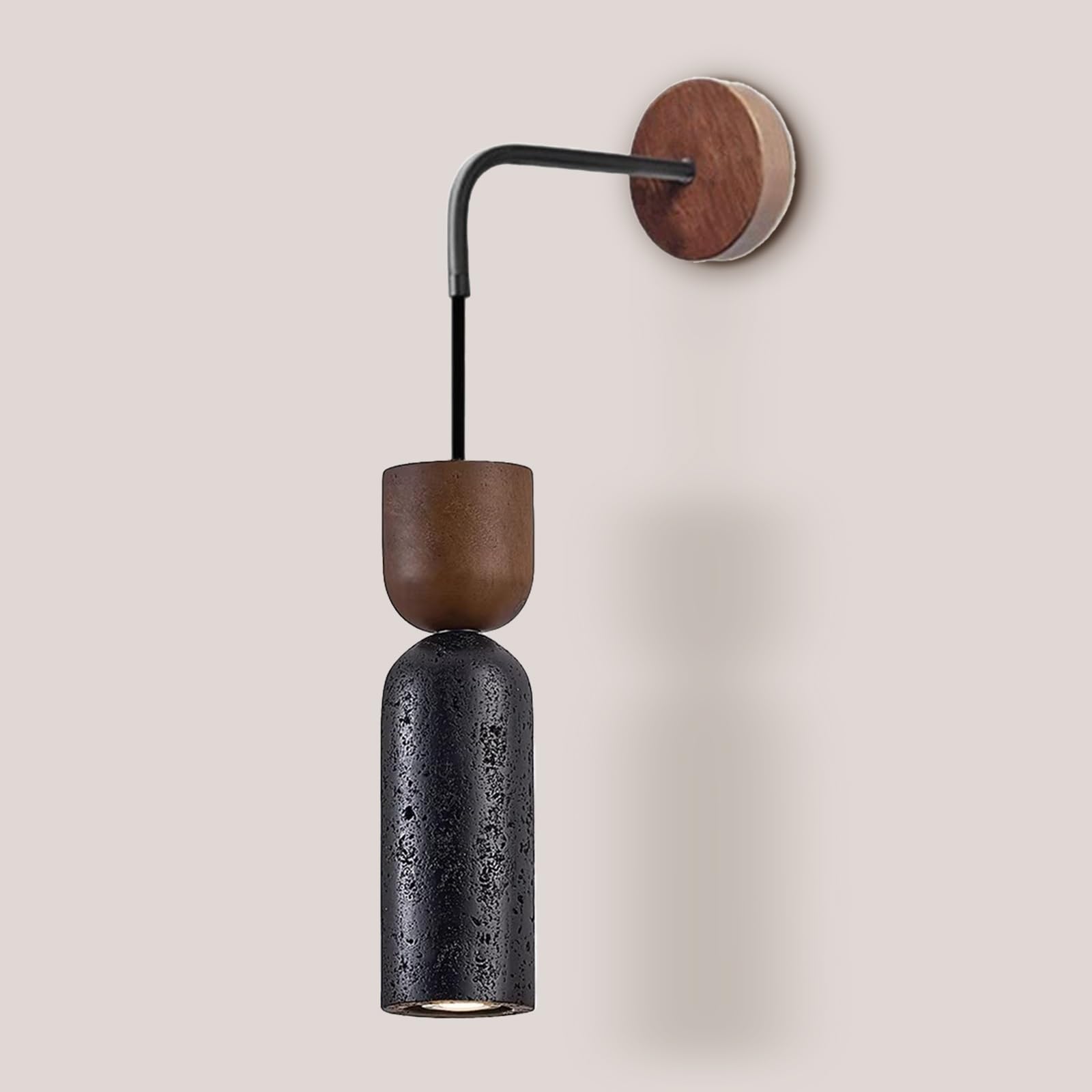 Aplique de pared de travertino, lámpara de pared de mármol | Lámpara de pared estilo wabi-sabi japonés con pantalla de piedra Natural for mesita de noche, dormitorio(Black)
