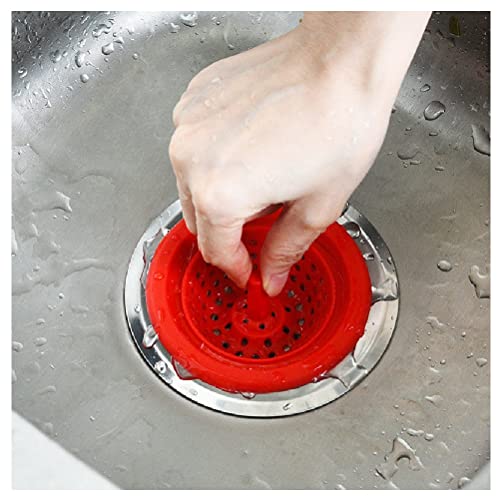 Image of Trifecta Kitchen Sink Strainer Food Catcher 2 PCs 4.5 inch Diameter, Flexible Silicone Kitchen Sink Drainers Traps Food Debris and Prevents Clogs, for Most Kitchen Sink Drains (Red - 2)