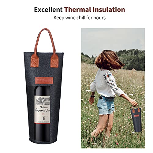 4 Pack - Single Felt Bottle Wine Tote, 1 Bottle Wine Carrier Bag Padded Wine Perfect Wine Lover's or Wedding Gift