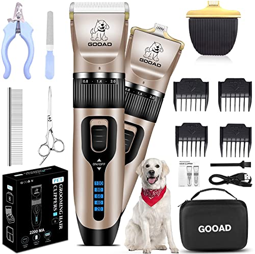 Dog Clippers, Professional Dog Grooming Kit, Cordless Dog Grooming Clippers for Thick Coats, Dog Hair Trimmer, Low Noise…