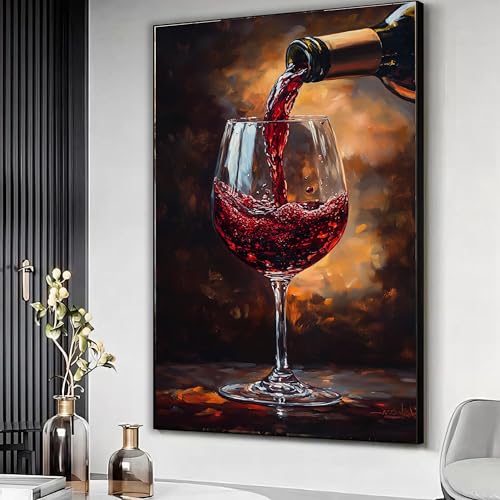 Tableau verre de vin rouge toile modernise deco cuisine bar 50x70cm