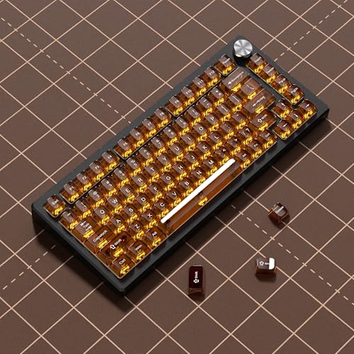 Image of dagaladoo Brown Clear keycaps,Crystal Transparent keycaps 60 75 100 Percent,Ceramic Jelly Key caps Set,Shine Through Key caps,MDA Profile Keyboard Key Cap for Mx Switches Mechanical Keyboard