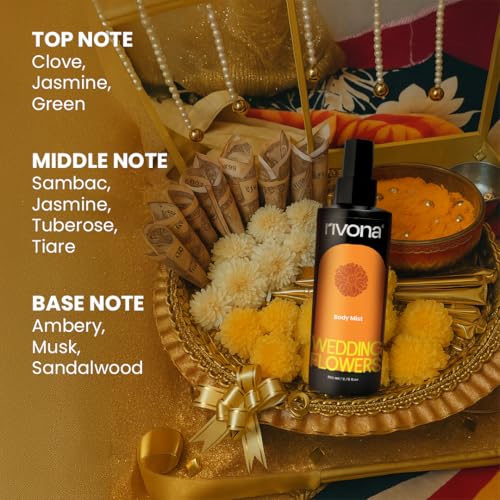 Image of Rivona Wedding Flowers Body Mist | Indian Floral Body Spray for Women | Jasmine, Tuberose & Sandalwood | Long Lasting, Skin-Friendly Fragrance | 200ml