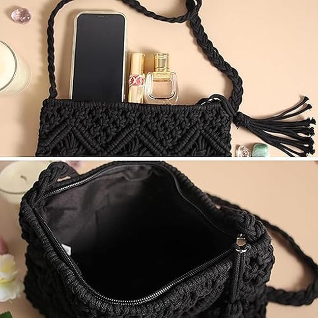 Image of Women's Handmade Macrame Crossbody Sling Bag Tote Bags Beautiful & Fancy Ladies Purse For Girls Women's Mobile Pouch Friends Gifts Birthday Marriage Party and Events,1- Piece