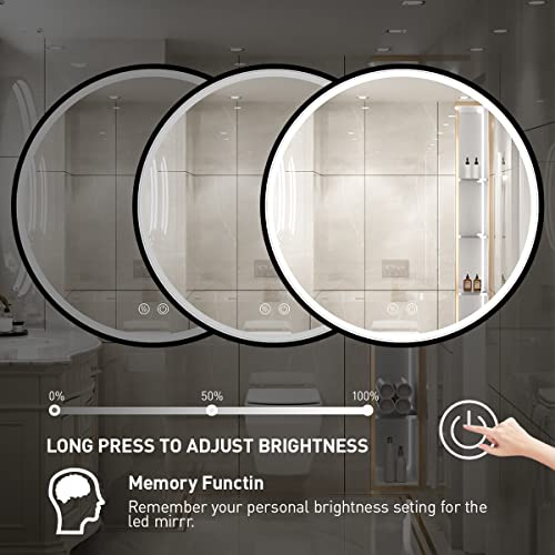 Ftoti 32 Inch Led Black Frame Round Mirror,Round Bathroom Mirror With Light,Wall Mounted Lighted Vanity Mirror, Anti-Fog & Dimmable Touch Switch, Waterproof Ip54,90+ Cri #TOP3