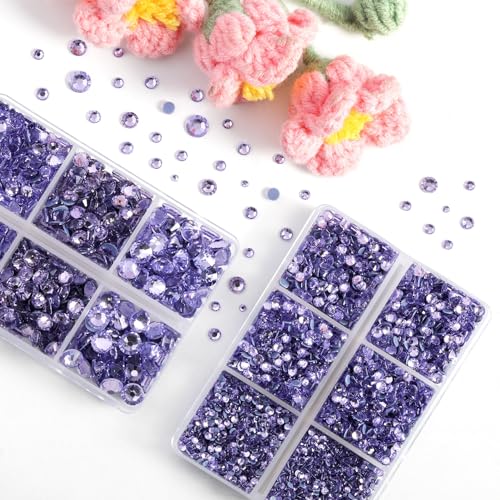 Image of BEADSLAND Hotfix Rhinestones, 6080PCS Violet Rhinestones for Clothes Crafts Mixed 6 Sizes with Wax Pencil and Tweezers Kit, SS6-SS30, Violet
