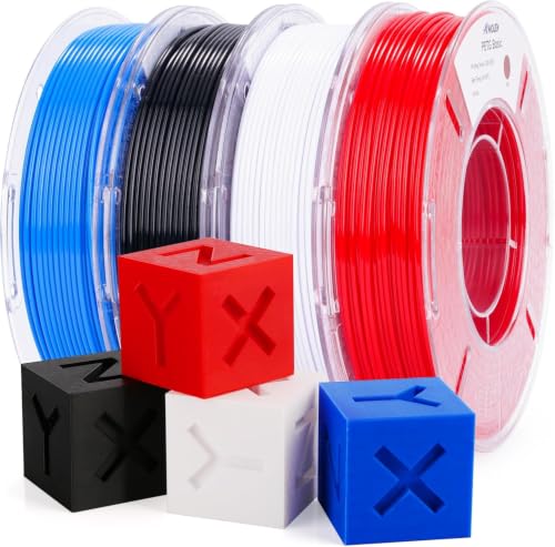 Image of AMOLEN PETG Filament 1.75mm,PETG 3D Printer Filament Bundle,Black,White,Red,Blue Filament,3D Printing Filament Bundle,250g X 4 Spools 4 Colors Multi Color Bundle