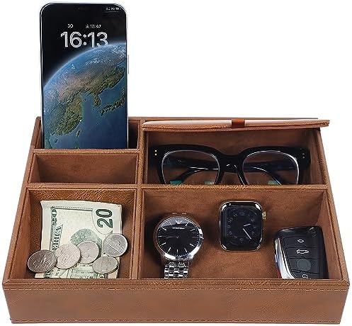 Zcaukya Men's Valet Tray, Jewelry Box Nightstand Organizer with 5...