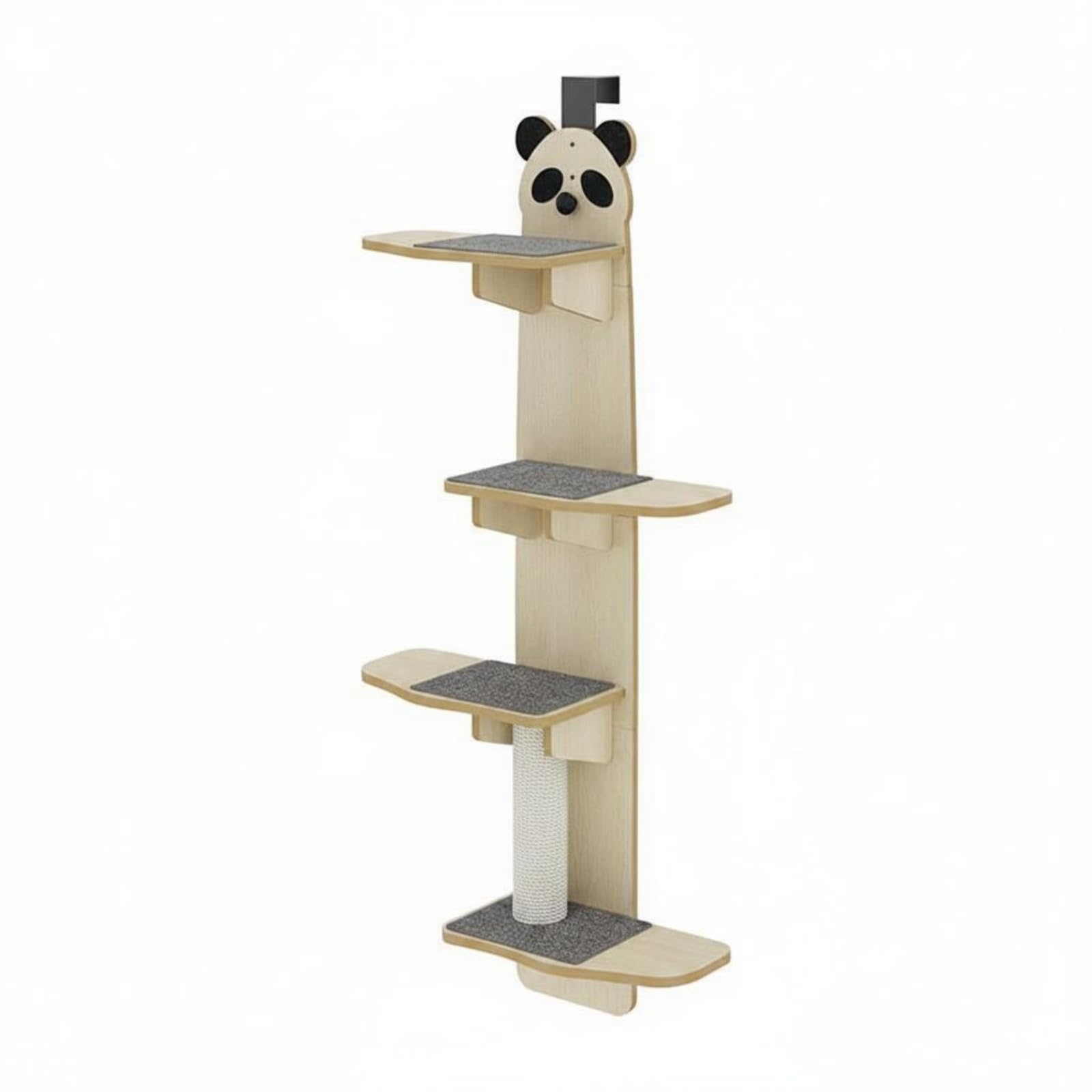 Tiragraffi Torre per Gatti Arrampicata Albero Piattaforme in HDF con Mensole Imbottite Superfici Testurizzate E Sfera, Panda In Fibra Ad Alta Densità Di Quercia Gialla Da 12 Mm