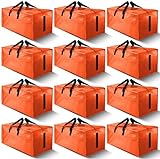 Picture of HOMESURE 12 Pack Large Strong Moving Bags with Zippers & Carrying Handles - Water-Resistant - Heavy Duty Storage Tote for Space Saving, Fold Flat, Alternative to Moving Box (Orange)