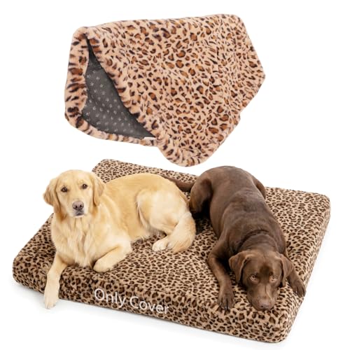Image of Faux Fur Dog Bed Covers - Ultra Soft Rose Velvet, Removable & Washable, Cozy & Durable,Large Pet Bed Cover Only (No Filling) - Gray, (Leopard Print Brown-White, Small(30.0 inchL x 20.0 inchW x 4.0 inchTh))