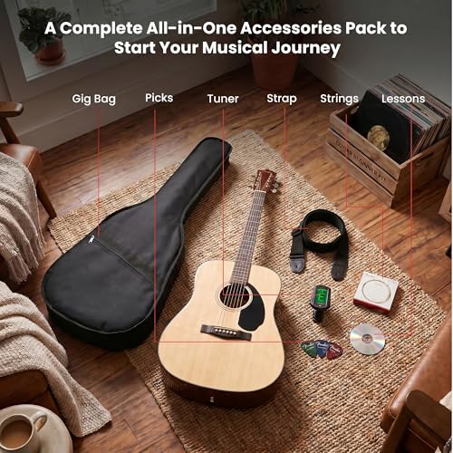 Image of Fender FA Series Dreadnought Acoustic Guitar - Natural Bundle with Gig Bag, Tuner, Strap, Strings, Picks, and Austin Bazaar Instructional DVD
