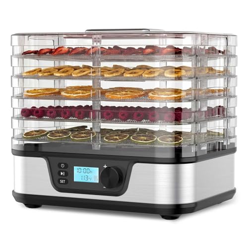 Electactic Food Dehydrator, Metallic Silver | 5 Stainless Steel & BPA-free trays, Adjustable Temperature, 72H Timer, Dehydrator for Meats, Jerky, Fruits, Veggies and Pet Treats