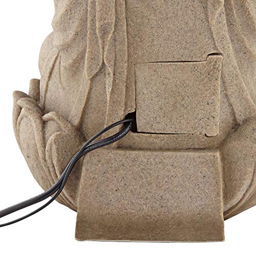 Calm Buddha 22\" High Large Zen Asian Indoor Outdoor Decor Sand Stone Floor Fountain with Light LED Standing Waterfall Water Feature for Outside Garden Patio Yard Backyard Porch Deck - John Timberland
