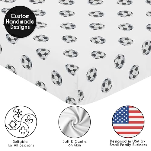 Image of Sweet Jojo Designs Fitted Baby Crib Sheets (Soccer Ball) for Boys or Girls, Infant Nursery, Toddler Room - Standard Size (Black & White Sports Balls for the Watercolor, Vintage Sport Theme Collection)