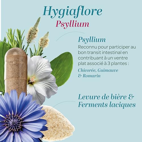 SUPERDIET - HYGIAFLORE - NOUVELLE FORMULE - Ventre plat - Complexe de 4 Plantes (dont Psyllium), Levure de bière et Ferments lactiques - 100 Gélules – Image 3