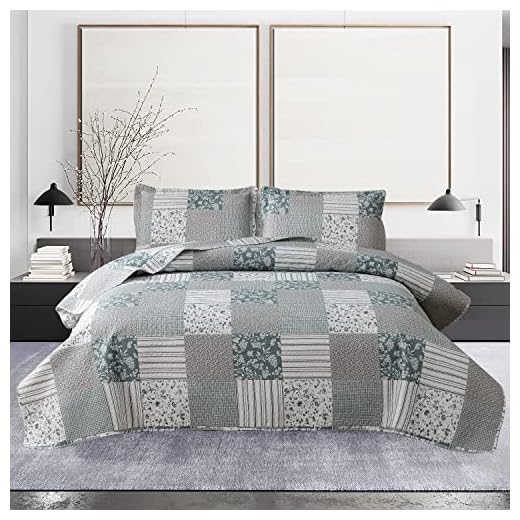 Quilt Set Queen Size Floral Bedspread Coverlet Queen Reversible Quilts Bedspread Country Floral Patchwork Bedding Soft Lightweight Quilt Bedspread Bedding Farmhouse Floral Leaves Home Quilt Collection