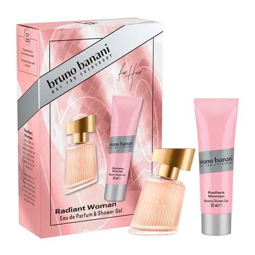 bruno banani, Radiant Woman Eau de Parfum und Radiant Woman Duschgel, gewagter, ambriert-blumiger Duft, 30 ml und 50 ml