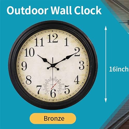 jomparis Wanduhr mit temperaturanzeige Außenwanduhr groß Gartenuhr Wasserfest und Wetterfest für Garten und Terrasse Pool (40cm Bronze)