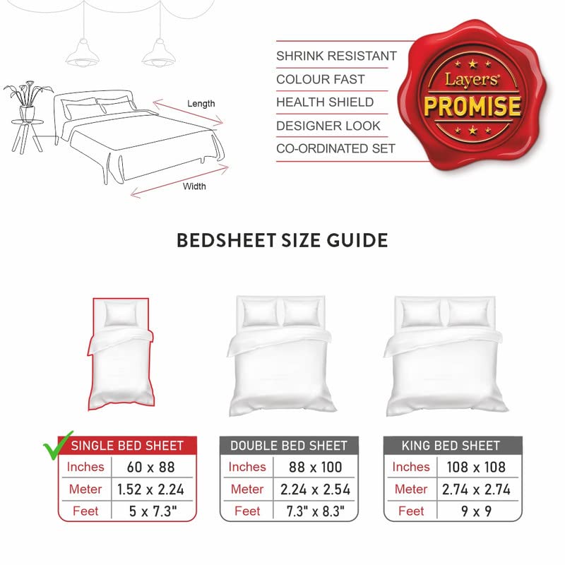 Image of Layers 100% Cotton Bedsheet for Single Bed with 1 Pillow Cover (Floral Pattern, Blue) Light Weight, Breathable, Moisture Absorbent, All Season Comfort, Classic Collection