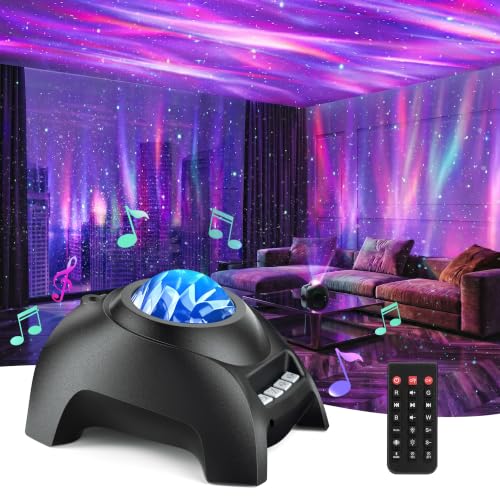 Northern Galaxy Light Aurora Projector, Star Projector with 33 Light Effects, Starry Nebula LED Lamp for Bedroom with Remote Control, White Noise, Kids/Adults Room Decor, Bluetooth Speaker for Parties