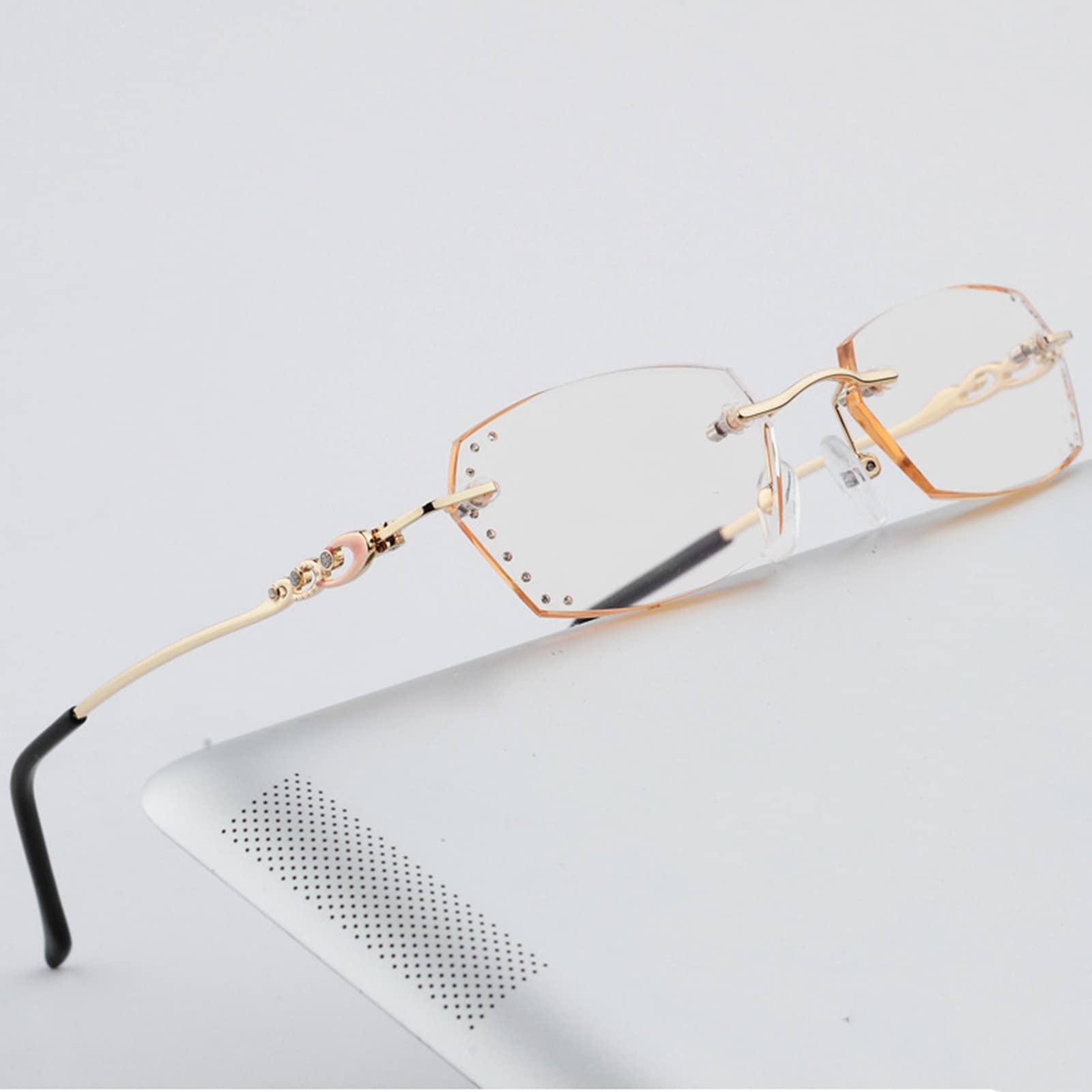 Modne Damskie Okulary Do Czytania Bez Oprawek, Okulary Do Czytania Z Blokadą Niebieskiego Światła, Dekoracje Z Kryształków/1.5