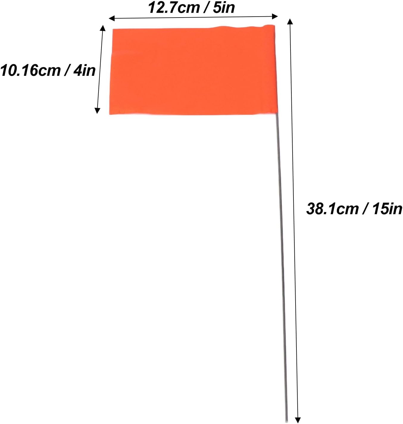 Multipurpose Marking Flags, 100 Pack 4x5 Inch PVC with 15in Steel Poles, Visibility Yard Markers for Lawn Care, Dog Training, and Construction Site Safety