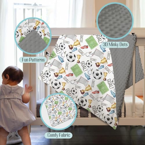 Image of Mink Baby Boys Blankets Soccer Ball Football Sport, Goal! Score! Cleats Soft Double Layer Dotted Backing Receiving Swaddle, Newborn Infant Toddler Nursery Crib Bedding Shower Gift 30