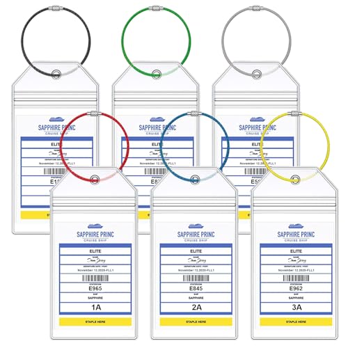 Princess Cruise Luggage Tag Holders Zip Seal Clear Cruise Luggage Tags Holder with Steel Loops Fit for All Princess Cruise Line Ship & Itineraries Tags in 2024 & 2025 (6 Pcs with 6 Colors Ring)