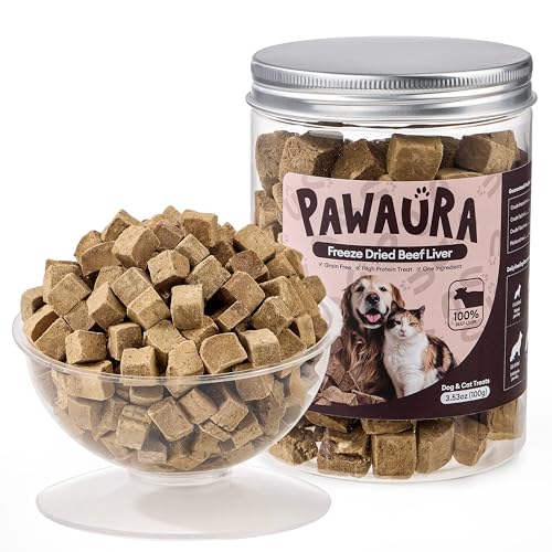 Freeze-Dried Beef Liver Treats for Dogs & Cats, 100g(493g Raw equivalent), Single Ingredient, High Protein, Grain Free Natural Pet Treats, Ideal for Training & Meal Toppers, Resealable Tub