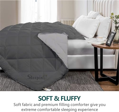 Image of 600 GSM Heavy Winter Double Bed Comforter | Microfiber, Breathable, Reversible,Soft, Lightweight & Machine Washable Comforter for Double Bed 90x100 Inch - Dark Grey Silver