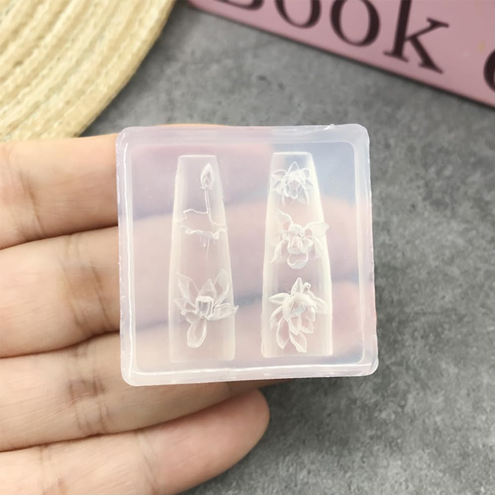 2 Pack Clear Silicone 3D Flower Nail Molds for Salon Nail Design | Clear silicone molds for acrylic 3D spring/summer flower charms. Easy shaping. Ideal for salon & home nail design.