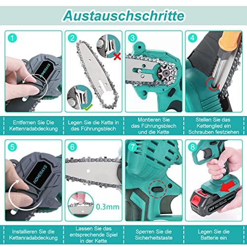 Mini Kettensäge mit Akku, 4-Zoll und 6-Zoll 2-in-1 26v nahtl ose Konvertierung Elektrische Kettensägen-set… – Bild 5