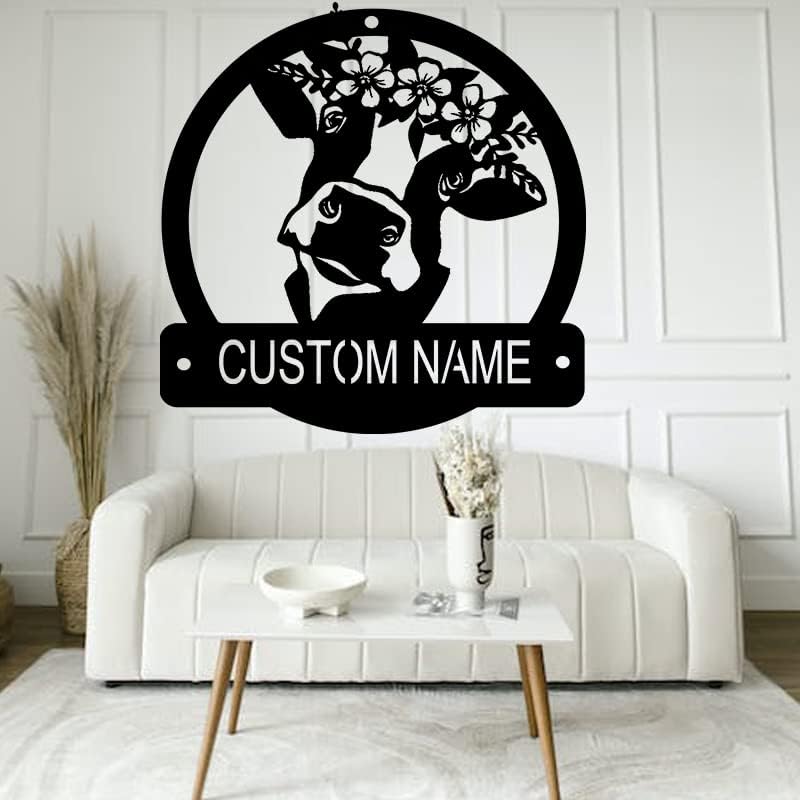 Cow with Flowers Custom Name Signs Indoor Outdoor Hanging Decor Wall Art Custom Signs Cow Art Family Name Sign Custom Metal Personalized Last Name Signs Wall Decor Wedding/Housewarming Gift