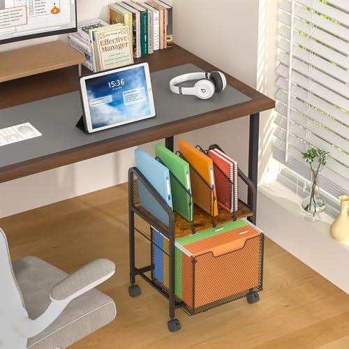 Image of Tiaoheka Rolling File Cabinet with Adjustable Dividers, Mobile Filing Cabinet with Storage Drawer on Lockable Wheels, Hanging File Organizer Beside Under Desk for Office, Home（Patent Pending）