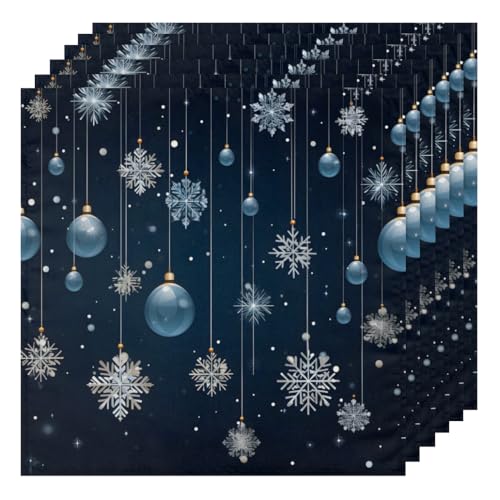 Servilletas de tela navideñas con copos de nieve, set de 6 miniatura 2