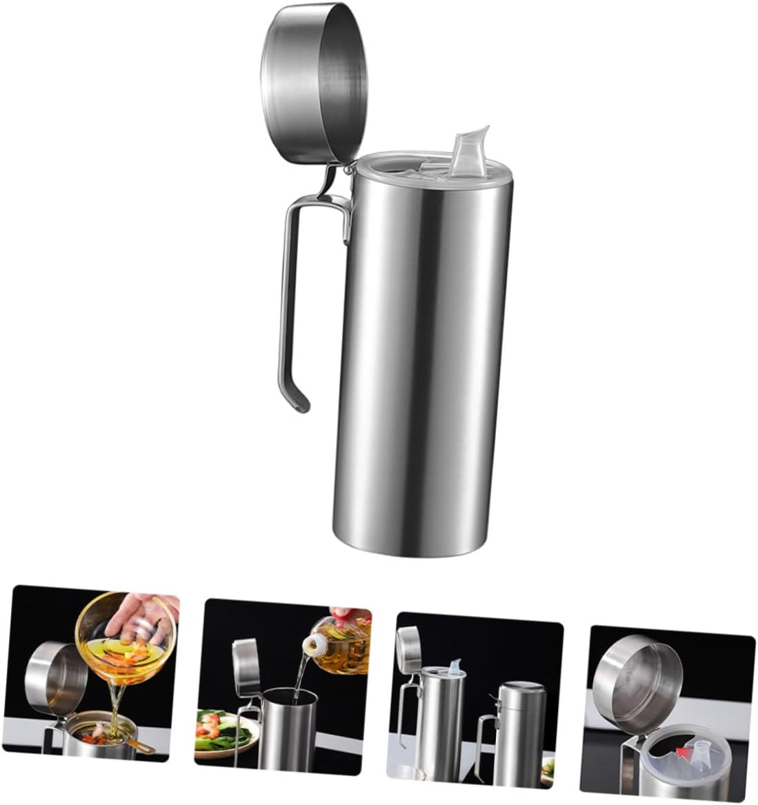 Stainless Steel Oil Pot with Filter, 600ml Leakproof Cooking Oil Dispenser Bottle for Kitchen Seasoning and Frying Use