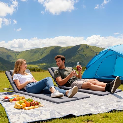 Outsunny Strandmatte, 2er Set, Faltbare Strandmatratze, Sonnenmatte, 5-stufige Höhe, mit Tragetasche, Stahl, 134 x 48 x 36-45 cm