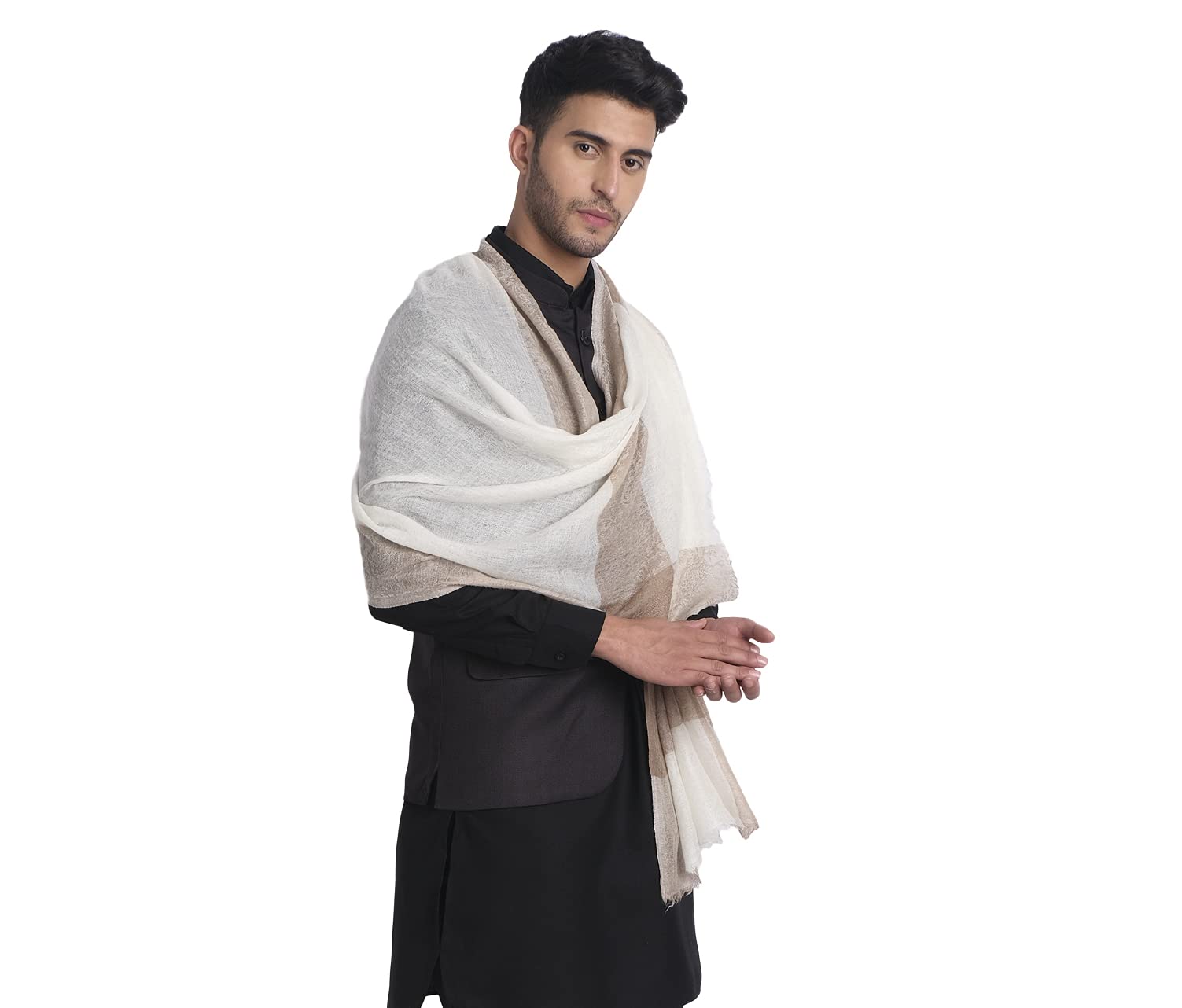 Pure Wool Reversible Stole for Men, Cashmere Feel Pashmina Mens Muffler Shawl for Winter-image-33