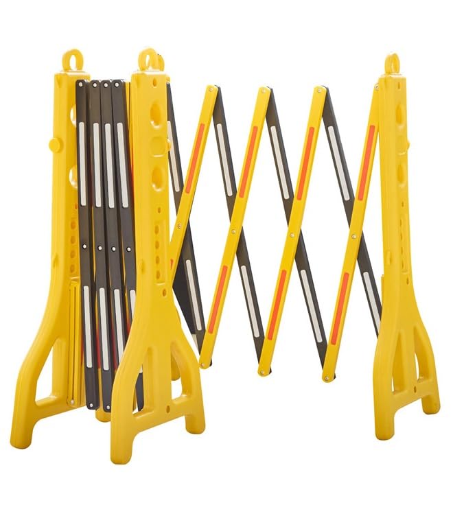 Barrière de sécurité pliable plastique avec chaîne de signalisation temporaire jaune