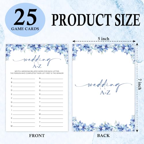 Image of Wedding A-Z Bridal Shower Games, 25 Blue Floral Bridal Shower Game Cards Set, Engagement Party Game for Guests, Wedding Games for Reception, Minimalist Marriage Party Supplies-04