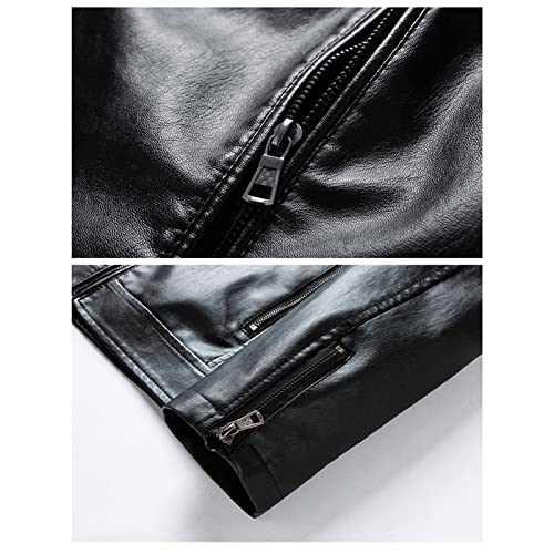 Chaqueta casual de cuero para hombre color negro miniatura 5