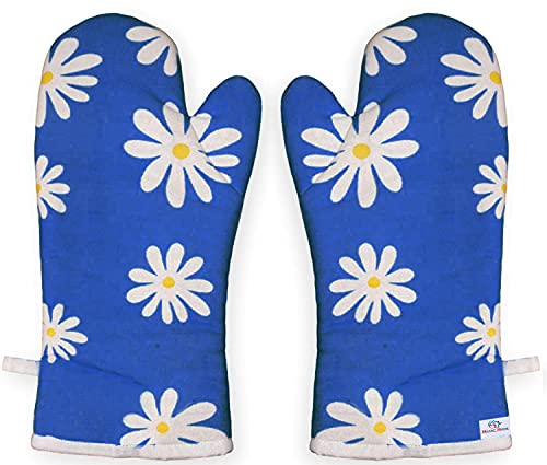 Heart Home Flower Design Heat Resistant Cotton Kitchen Oven Mitt Microwave Glove Set, Non-Slip Grip and Hanging Loop for Kitchen, Cooking, Baking, Set of 2 (Blue), Standard (HS_37_HEARTH020604) (B092HY334C) Amazon Price History, Amazon Price Tracker