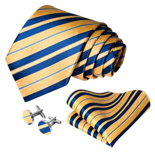 Image of 5PCS Mens Silk Designer Tie, Pocket Square, Cufflinks, Drilled Tie Ring and Lapel Pin Set for Wedding Groom Party
