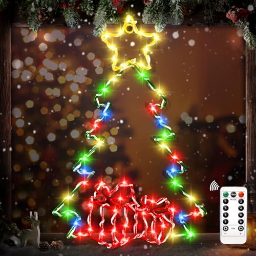 98cm Groß Weihnachtsdekorationen Baumlichter, LED Weihnachtsbaum Fenster-Silhouette-Lichterdekorationen, Weihnachtsbeleuchtung Fenster-Hängelichter, Weihnachtswanddekorationen Weihnachts-Hängelichter