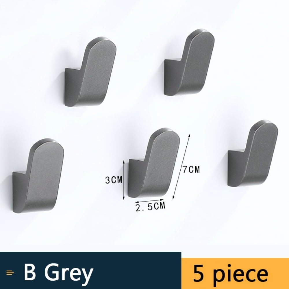 Spazio Alluminio Grigio/Nero/Spazzola Oro Gancio Ganci per accappatoio Gancio per vestiti Appendiabiti a parete Gancio per porta, 5 pezzi grigio stile B