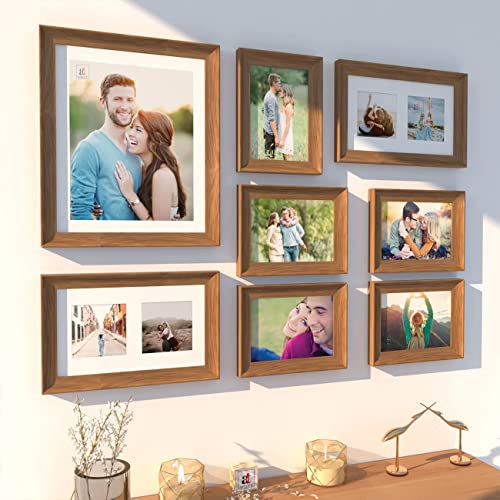 Image of Wooden Wall Collage Photo Frame Set of 8 for Wall Decor, Mixed Size Picture Frames for Family Photos, Gallery Wall Frame Set with Premium Finish for Living Room, Bedroom & Home Decorations (Wood Brown)