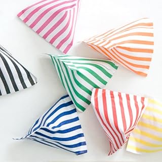 50 x Mixed Colours & White Stripe / Striped Paper Sweet Party Bags - 7" x 9"