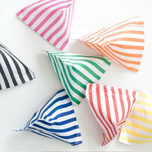 50 x Mixed Colours & White Stripe / Striped Paper Sweet Party Bags - 7" x 9"